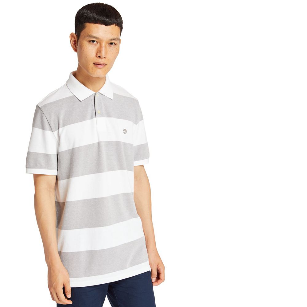 Timberland Mens Polo Keene River Striped Shirt - Grey/White - India SV9780123